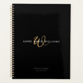 Moderne Zwarte Gouden Script Monogram Planner (Voorkant)