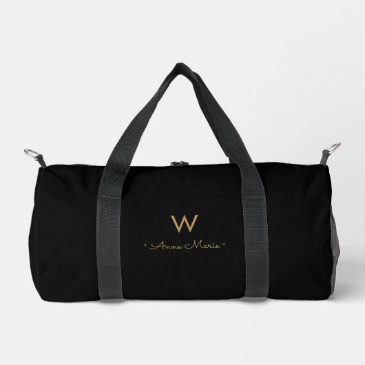 Moderne Zwarte Gouden Script Monogram Plunjezak (Voorkant)