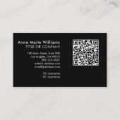 Moderne Zwarte Gouden Script Monogram QR Code Visitekaartje (Achterkant)