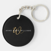 Moderne Zwarte Gouden Script Monogram Sleutelhanger (Achterkant)