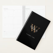 Moderne Zwarte Gouden Script Naam Monogram 2023 Planner (Display)