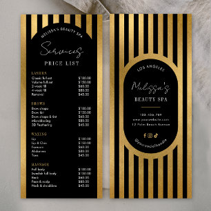 Moderne Zwarte & Gouden Strepen Salon Prijslijst M Reclamekaart
