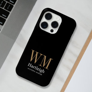 Moderne Zwarte Gouden Witte Monogram Naam iPhone 15 Pro Case