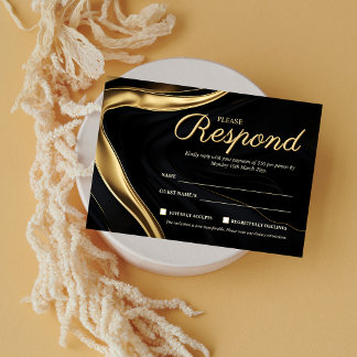 Moderne Zwarte Gouden Zakelijke Evenement RSVP-kaa Bedankkaart