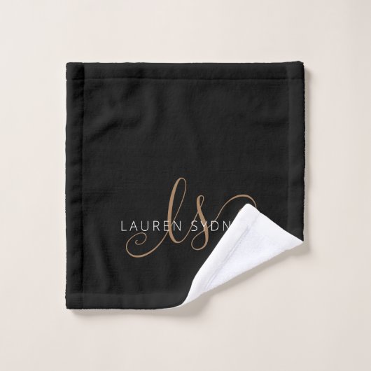 Moderne zwarte goudfilm, afgebeeld in script bad handdoek (Wasdoekje)