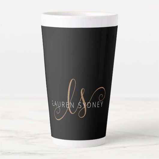 Moderne zwarte goudfilm, afgebeeld in script latte mok (Voorkant)