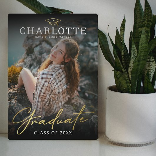 Moderne zwarte goudfoto Afstuderen Fotoplaat