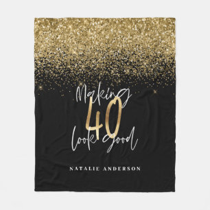 Moderne zwarte goudglitter 40ste verjaardag typogr fleece deken
