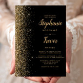 Moderne zwarte goudglitter-penseelbruiloft kaart