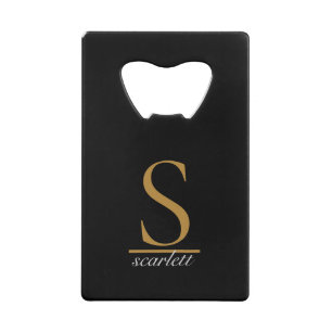 Moderne zwarte goudmonogram Elegant Script Name Kredietkaart Flessenopener