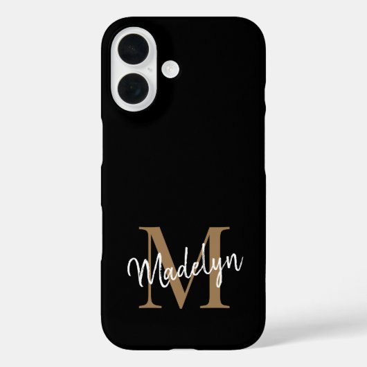 Moderne zwarte goudmonogram Feminine Script Name Case-Mate iPhone Case (Achterkant)