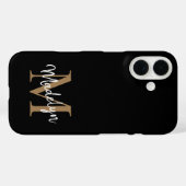 Moderne zwarte goudmonogram Feminine Script Name Case-Mate iPhone Case (Achterkant (horizontaal))