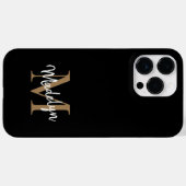 Moderne zwarte goudmonogram Feminine Script Name Case-Mate iPhone Case (Achterkant (horizontaal))