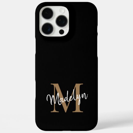 Moderne zwarte goudmonogram Feminine Script Name Case-Mate iPhone Case (Achterkant)