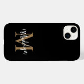 Moderne zwarte goudmonogram Feminine Script Name Case-Mate iPhone Case (Achterkant (horizontaal))