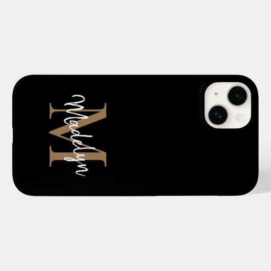 Moderne zwarte goudmonogram Feminine Script Name Case-Mate iPhone Case (Achterkant (horizontaal))