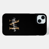 Moderne zwarte goudmonogram Feminine Script Name Case-Mate iPhone Case (Achterkant (horizontaal))