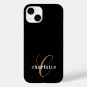 Moderne zwarte goudmonogram Feminine Script Name Case-Mate iPhone Case (Achterkant)