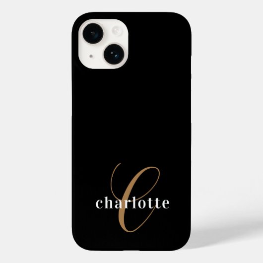 Moderne zwarte goudmonogram Feminine Script Name Case-Mate iPhone Case (Achterkant)