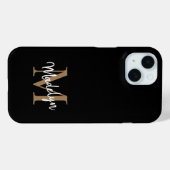 Moderne zwarte goudmonogram Feminine Script Name Case-Mate iPhone Case (Achterkant (horizontaal))