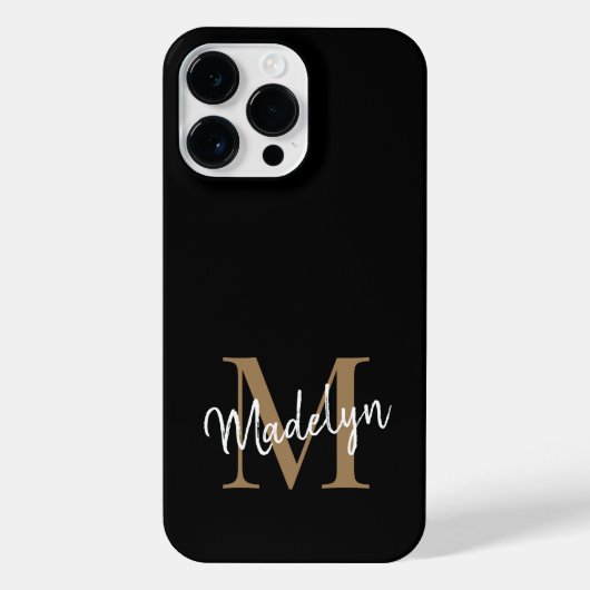 Moderne zwarte goudmonogram Feminine Script Name iPhone Hoesje (Achterkant)