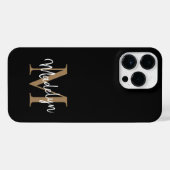 Moderne zwarte goudmonogram Feminine Script Name iPhone Hoesje (Achterkant horizontaal)