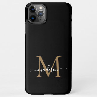 Moderne zwarte goudmonogram Feminine Script Name iPhone 11Pro Max Hoesje