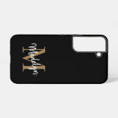 Moderne zwarte goudmonogram Feminine Script Name Samsung Galaxy Hoesje (Achterkant horizontaal)