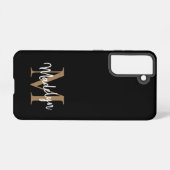 Moderne zwarte goudmonogram Feminine Script Name Samsung Galaxy Hoesje (Achterkant horizontaal)