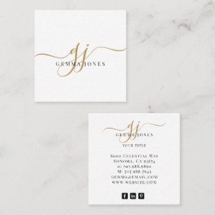 Moderne zwarte goudmonogram Feminine Script Name Vierkante Visitekaartje