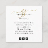 Moderne zwarte goudmonogram Feminine Script Name Vierkante Visitekaartje (Achterkant)