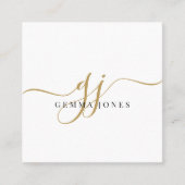 Moderne zwarte goudmonogram Feminine Script Name Vierkante Visitekaartje (Voorkant)