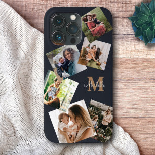 Moderne zwarte & goudmonogram multi-foto iPhone 13 pro hoesje