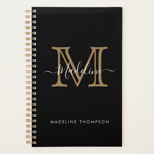 Moderne zwarte goudmonogram voor Elegant Professio Planner (Voorkant)