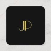 Moderne zwarte goudmonogrammen Sjabloon Vierkante Visitekaartje (Voorkant)