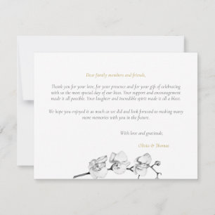 Moderne zwarte goudorchideeën bruiloft bedankkaart