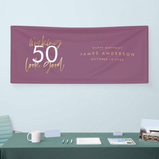 Moderne zwarte goudverjaardag eenvoudig elegant sc spandoek (Beurs)