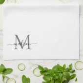 Moderne zwarte grijze monogram naam theedoek (Gevouwen)