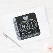 Moderne zwarte & grijze opslagdatum vierkante sticker (Envelop)