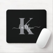Moderne zwarte grijze script monogram muismat (Met muis)