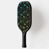 Moderne Zwarte Groene Blauwe Koele Abstracte Monog Pickleball Paddle (Links)