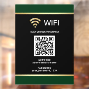Moderne Zwarte Groene QR-code Wifi Netwerk Wachtwo Raamsticker