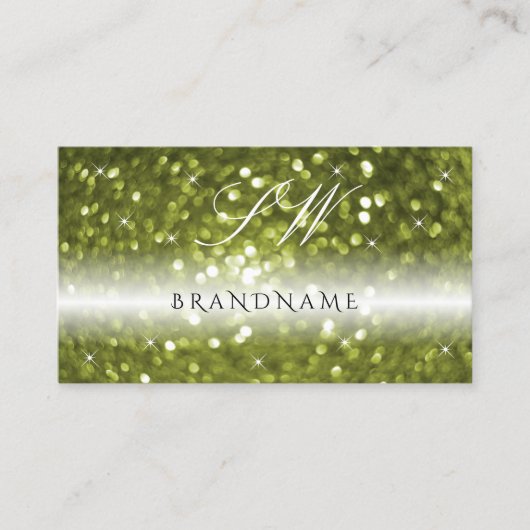Moderne zwarte groene sparkle Glitter-Initialen Visitekaartje (Voorkant)