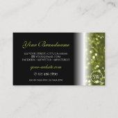 Moderne zwarte groene sparkle Glitter Monogram Visitekaartje (Achterkant)