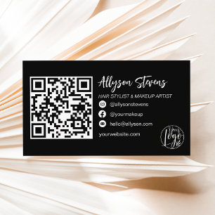 moderne zwarte haarmake - up foto logo qr code visitekaartje