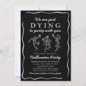 Moderne Zwarte Hand Getrokken Skeletten Halloween Kaart (Voorkant)