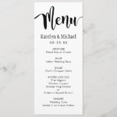 Moderne Zwarte Handgeschreven Script Bruiloft Menu (Voorkant)