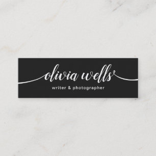 Moderne zwarte handgeschreven scriptkalligrafie mini visitekaartje