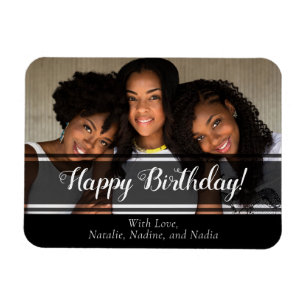 Moderne zwarte Happy Birthday Custom Photo Magnet Magneet