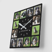 Moderne zwarte hond foto collage familienaam vierkante klok (Hoek)